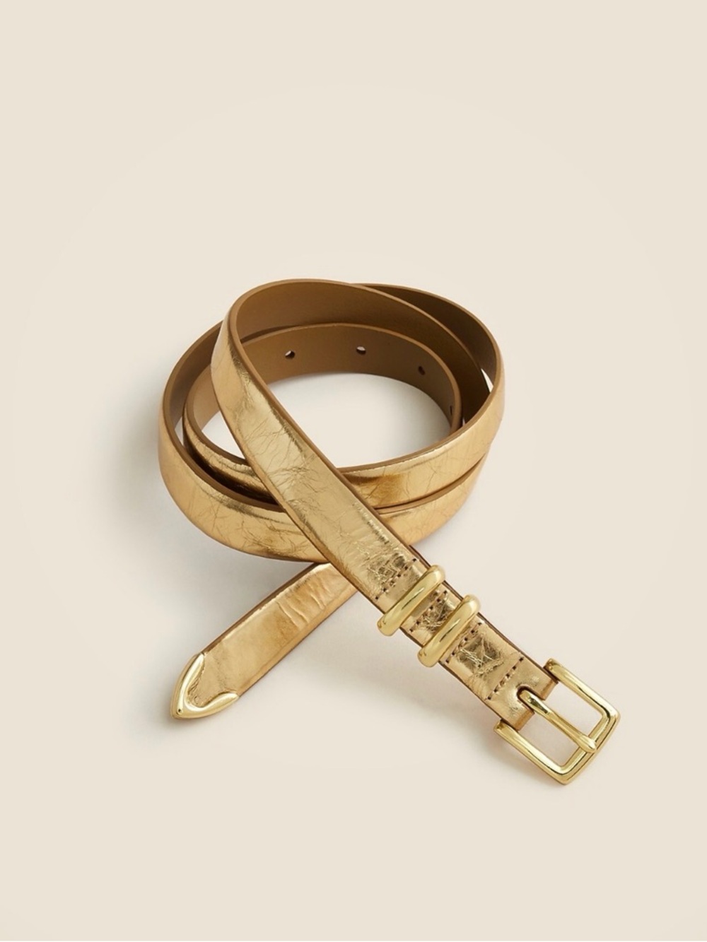 J. Crew Crackled metallic leather belt with gold hardware M